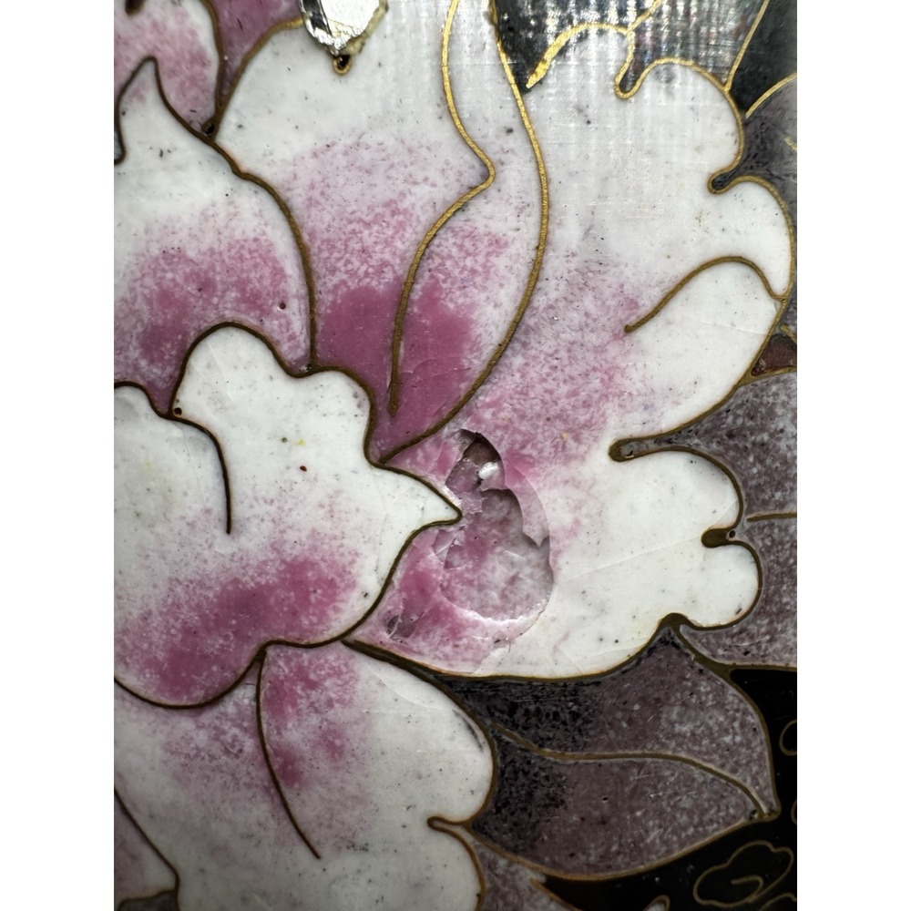 Vintage Brass And Cloisonne Vase China - 8" Flowers Butterfly - Pink & Yellow - Picture 9 of 13